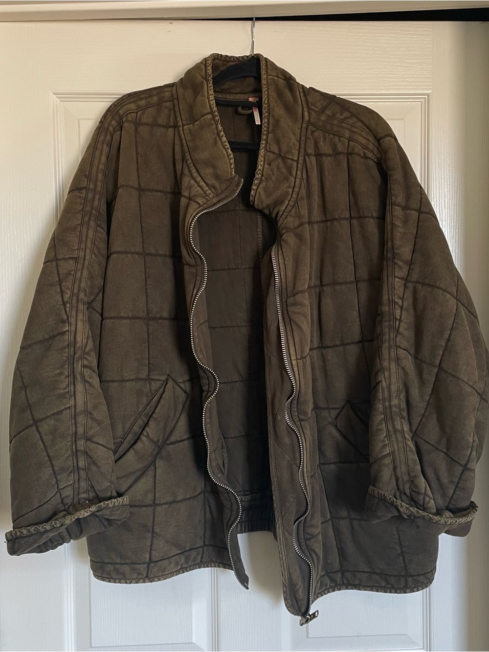Free People Quilted Dolman Jacket in Olive